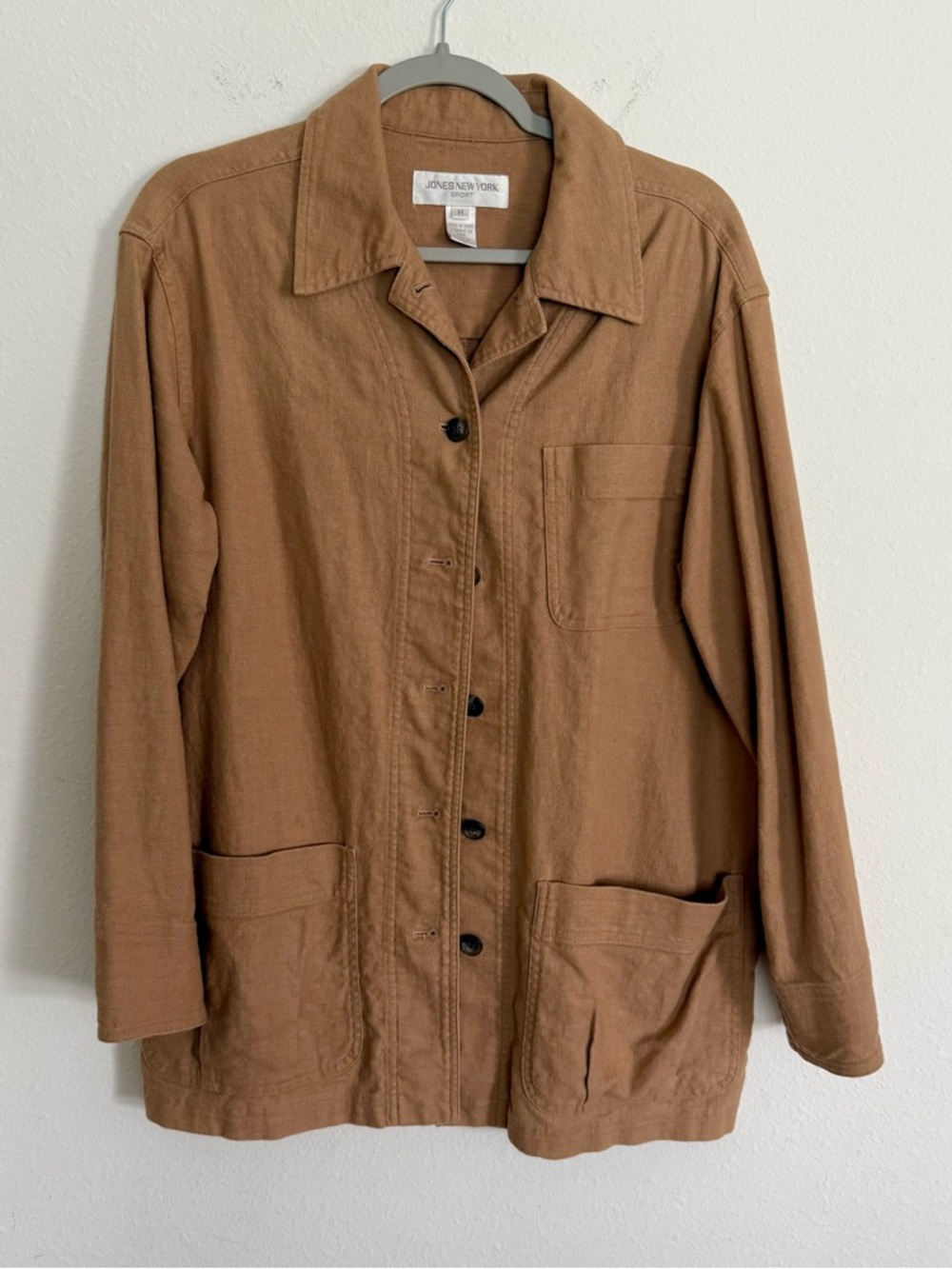 Vtg Jones Sport Linen Barn Jacket Shirt Jacket M Button Front 2 Patch Pocket